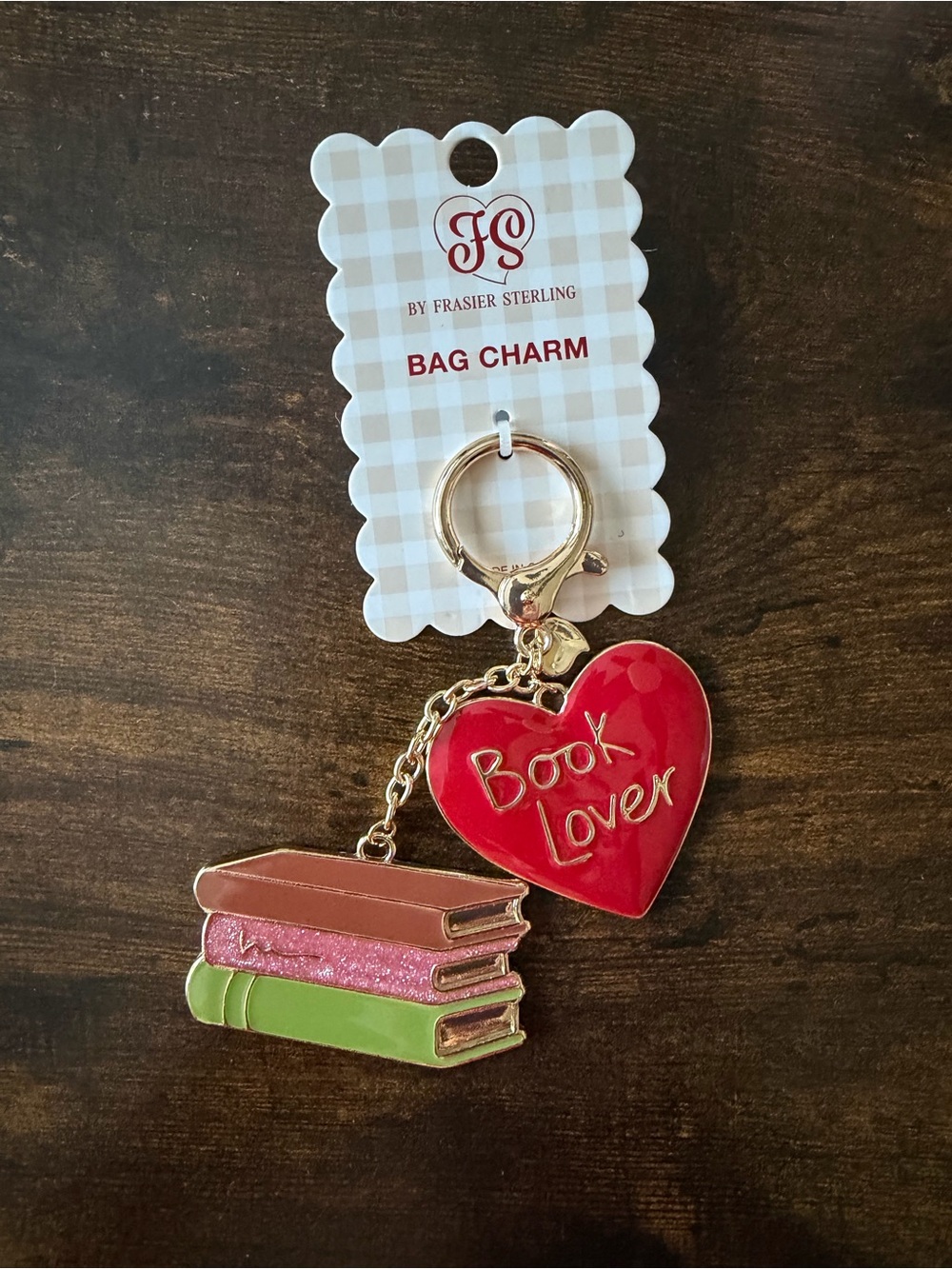 "Book Lover" Heart & Book Stack Bag Charm - NWT